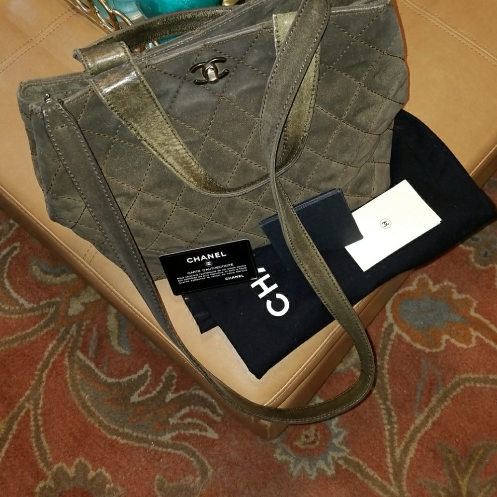 Chanel Green Suede Two way wild stitch handbag